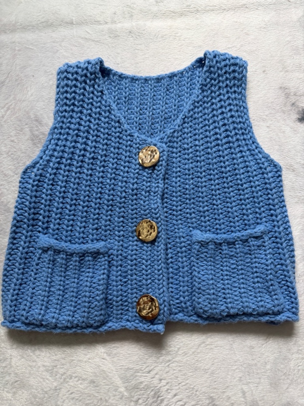 Amazon Blue Chunky Knit Button Front Vest